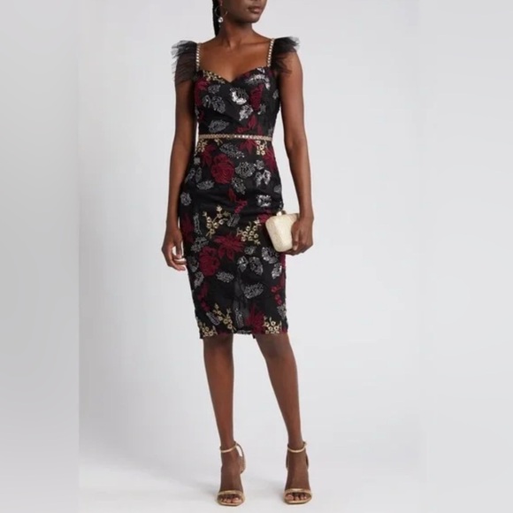 Lulus Showstopper Embroidered Sequins Floral Dress - XXS - Picture 1 of 8